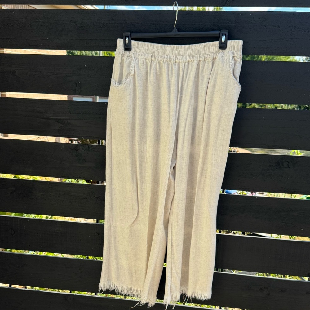 Umgee Beige Ankle-Length Linen Pants
